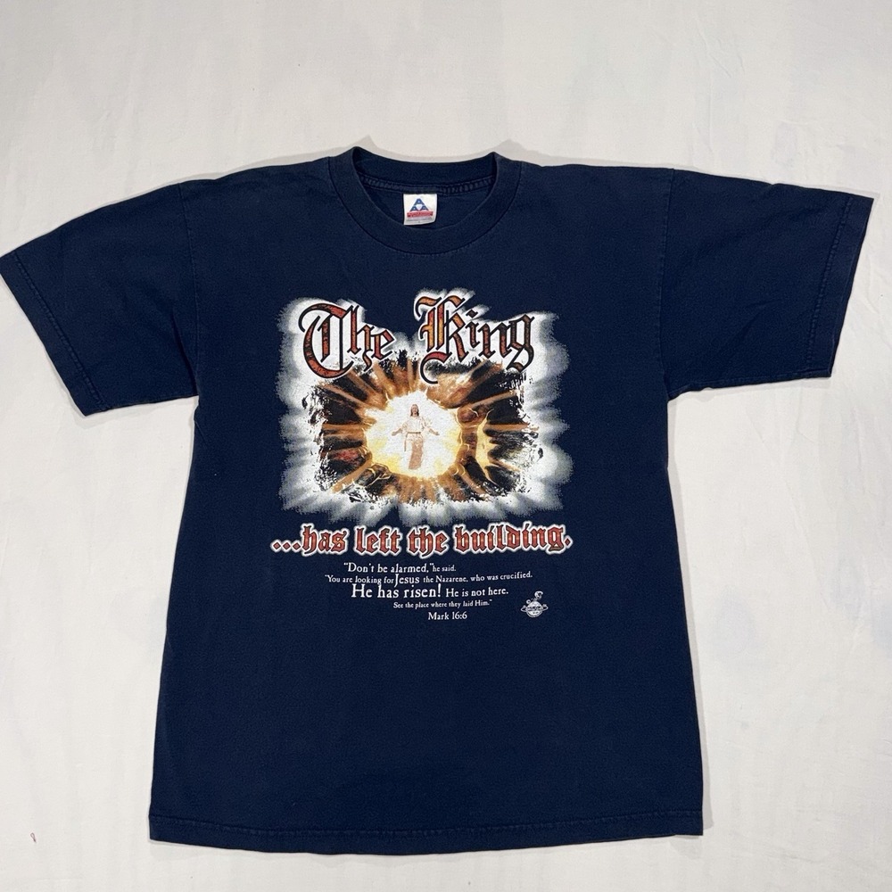 Vintage 1998 Kerusso faded navy Jesus Christian spiritual art religious shirt L